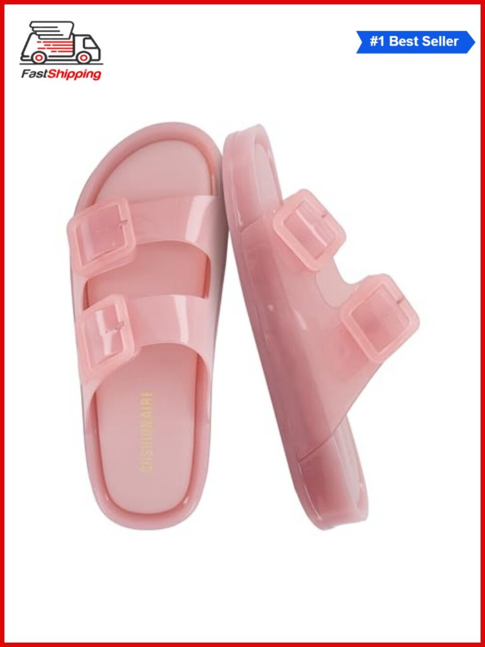 Women's Water Resistant Jelly Slides Sandals Double Buckle Adjustable Slip-On